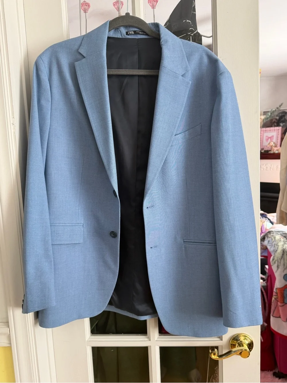 Zara Sky Blue Single-Breasted Blazer